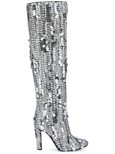 Shop Alberta Ferretti Sequins Knee In Silver