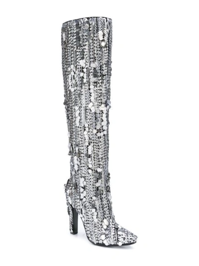 Shop Alberta Ferretti Sequins Knee In Silver