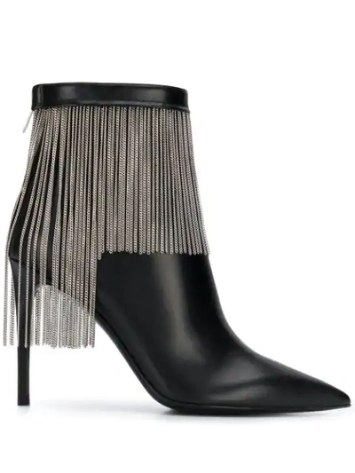 Shop Balmain Fringed Ankle Boots In Black