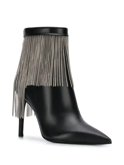 Shop Balmain Fringed Ankle Boots In Black