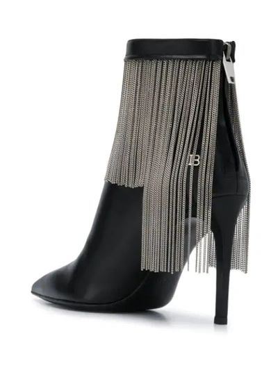 Shop Balmain Fringed Ankle Boots In Black