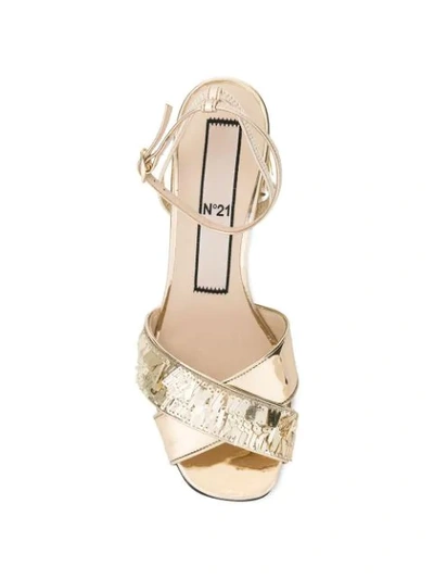 Shop N°21 Sequinned Block Heel Sandals In Gold