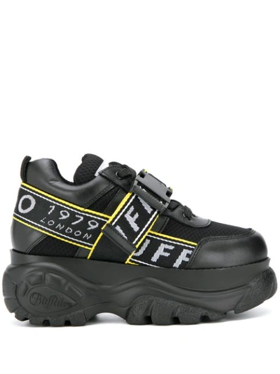 Shop Buffalo Buckled Platform Sneakers In Black