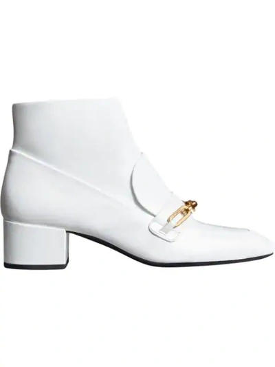 Shop Burberry Link Buckle Ankle Boots In White