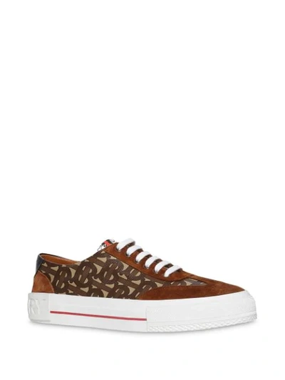 Shop Burberry Suede Detail Monogram Stripe Sneakers In Brown