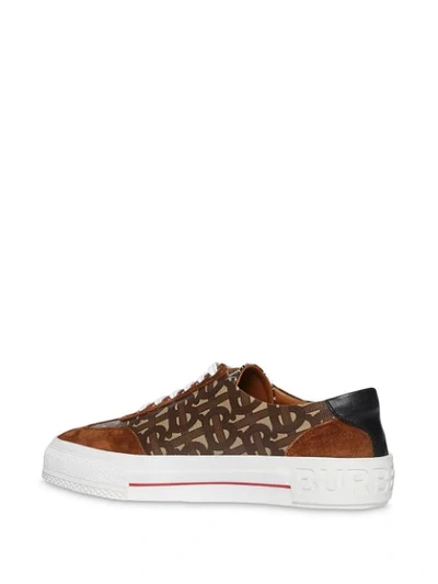 Shop Burberry Suede Detail Monogram Stripe Sneakers In Brown