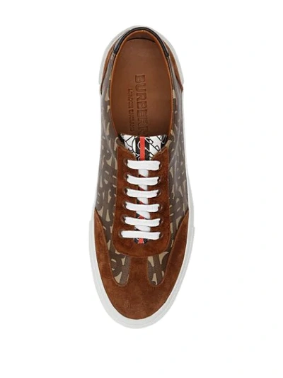 Shop Burberry Suede Detail Monogram Stripe Sneakers In Brown