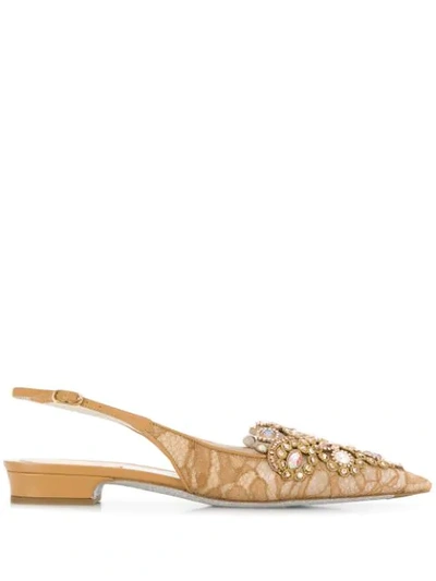 Shop René Caovilla Embellished Ballerinas In Brown