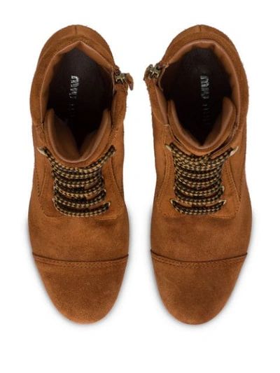 Shop Miu Miu Lace-up Ankle Boots In Brown