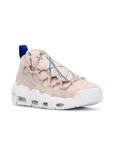 Nike Air More Money Pink Leather Sneakers In Neutrals