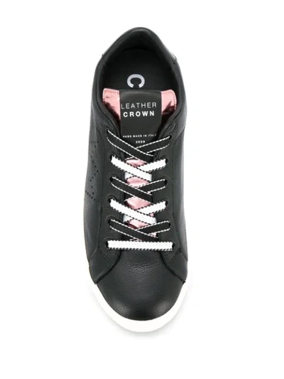 Shop Leather Crown Contrast Low-top Sneakers In Black