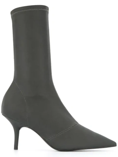 Shop Yeezy Kitten Heel High Ankle Boots In Grey