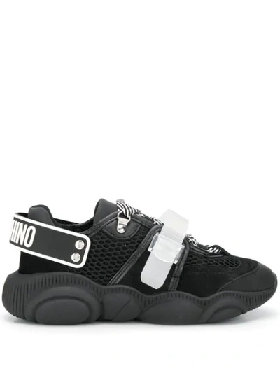 Shop Moschino Logo Strap Sneakers In Neromix