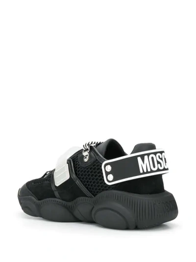 Shop Moschino Logo Strap Sneakers In Neromix