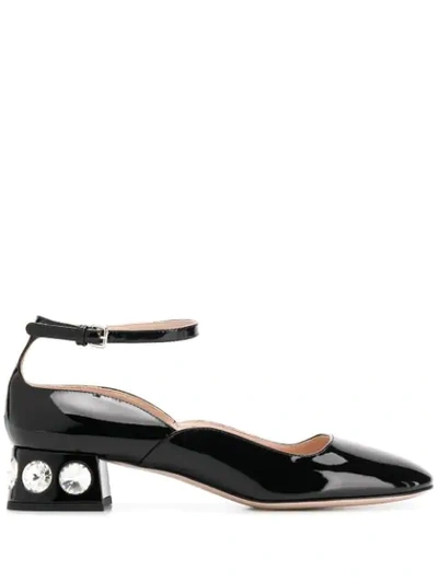 Shop Miu Miu Patent Leather Pumps With Crystals In F0002 Black