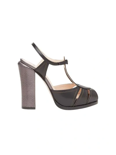 Shop Fendi T-bar Platform Sandals - Black
