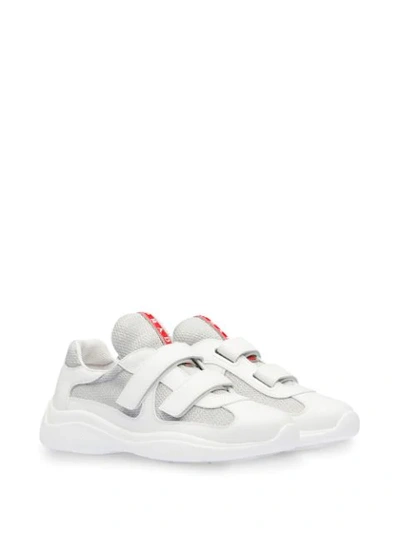 Shop Prada Mesh Panel Touch Strap Sneakers In White