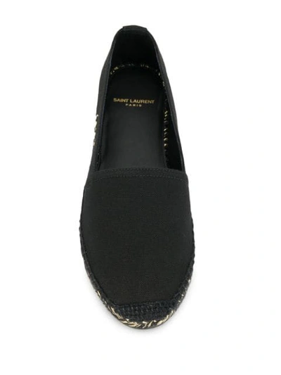 Shop Saint Laurent Gold-tone Stitched Logo Espadrilles In Black