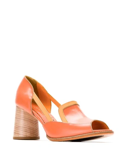 Shop Sarah Chofakian Leather Rounded Heel Pumps In Orange