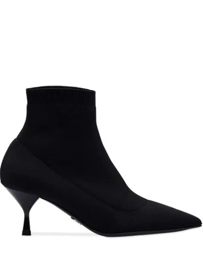 Shop Prada Stretch Fabric Booties In Black