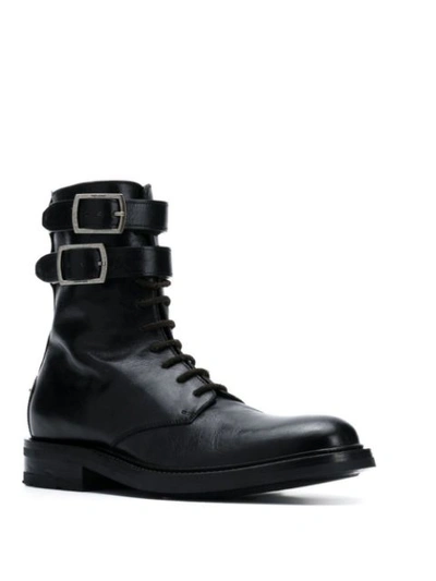 Shop Saint Laurent Army Lace-up Buckle Detail Boots In Black