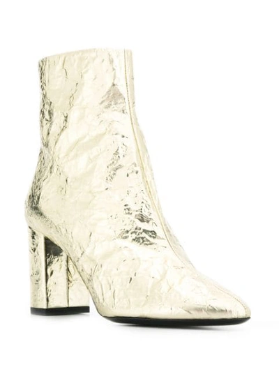 Saint Laurent Lou Foil Effect Ankle Boots In Gold