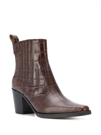 Shop Ganni Western Crocodile-effect Boots In Brown