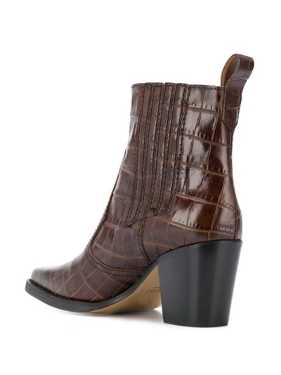 Shop Ganni Western Crocodile-effect Boots In Brown