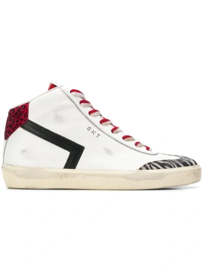 Shop Leather Crown Leopard Print Sneakers - White