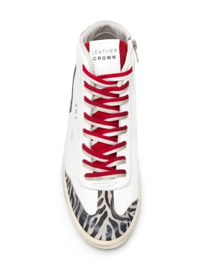 Shop Leather Crown Leopard Print Sneakers - White