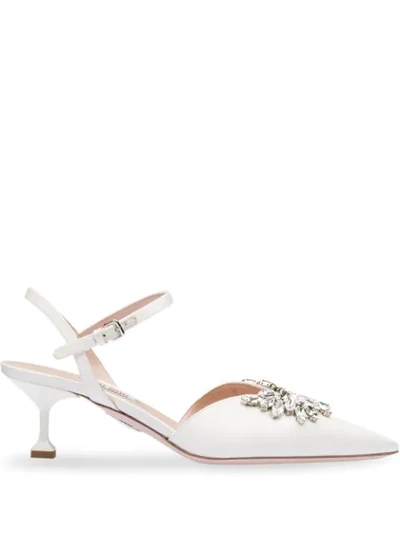 Shop Miu Miu Embellished Slingback Pumps In Neutrals