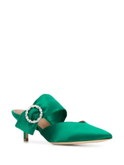Shop Malone Souliers Maite Crystal-buckle Satin Pumps In Green