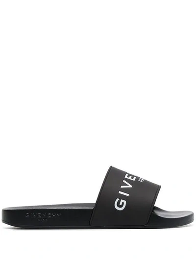 Shop Givenchy Black And White Logo Rubber Slides