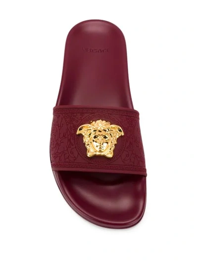 Shop Versace Medusa Logo Slides In Red