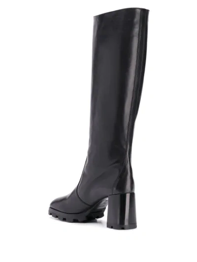 Shop Prada Knee High Leather Boots In Black