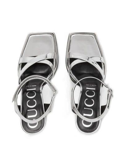 Shop Gucci Metallic Leather Platform Sandal - Silver
