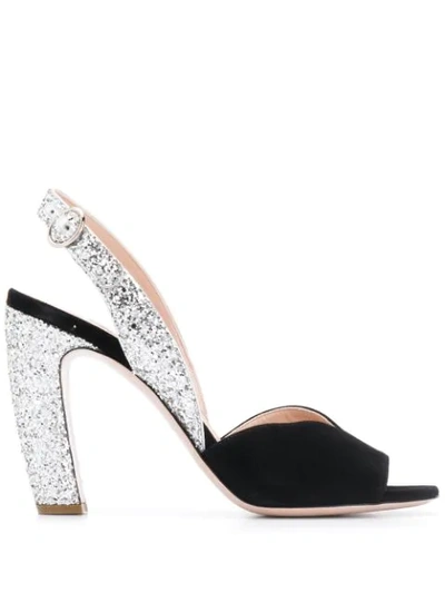Shop Miu Miu Glitters Detail Sandals In Black
