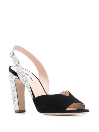 Shop Miu Miu Glitters Detail Sandals In Black