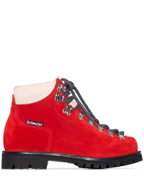 red hiking boots