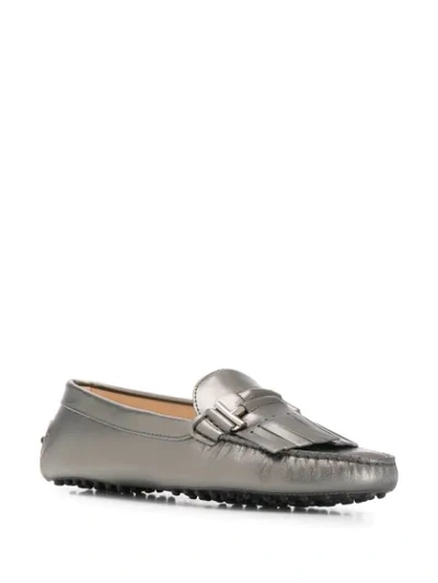 Shop Tod's Gommino Fringed Loafers In Metallic