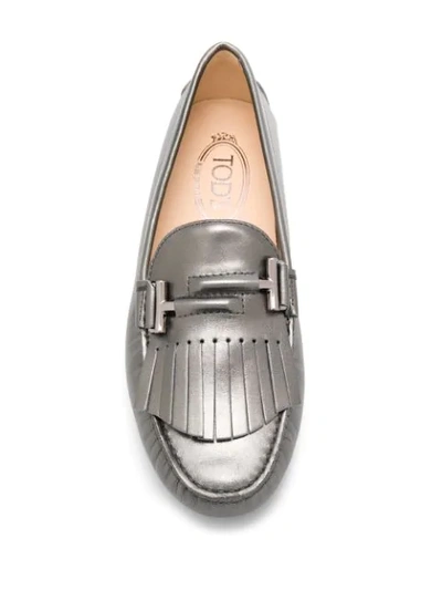 Shop Tod's Gommino Fringed Loafers In Metallic