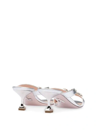 Shop Miu Miu Embellished Metallic Sandals In Silver