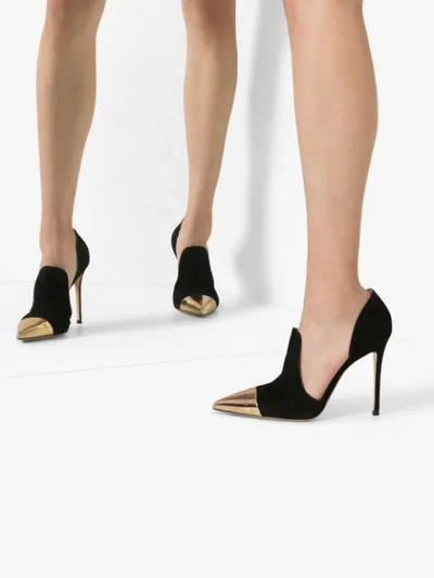 GIANVITO ROSSI BLACK 105MM GOLD TOE SUEDE MULES - 黑色