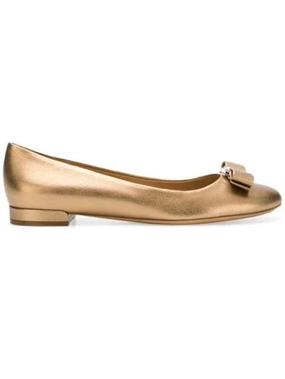 Shop Ferragamo Embellished Vara Ballerina Shoes In Metallic