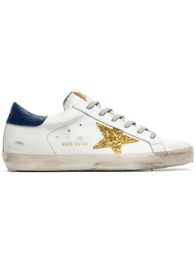 Shop Golden Goose White Superstar Leather And Glitter Sneakers