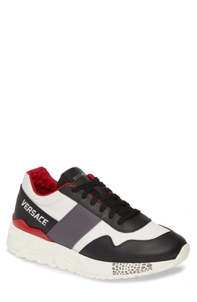 Shop Versace Achilles Classic Sneaker In Nero/ Mushroom/ Bianco