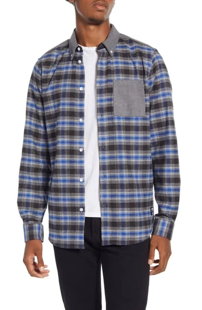 Shop Wesc Olvai Regular Fit Shadow Plaid Button-down Flannel Shirt In Monaco Blue