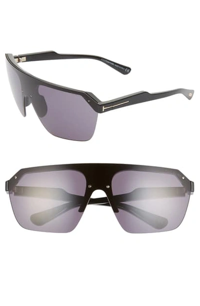 Shop Tom Ford Razor 146mm Shield Sunglasses In Shiny Black/ Smoke