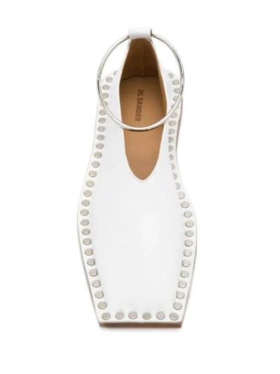 JIL SANDER STUD EMBELLISHED SLIPPERS - 白色