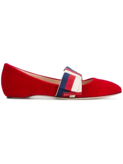 Gucci Velvet Ballet Flat With Sylvie Bow In Red | ModeSens